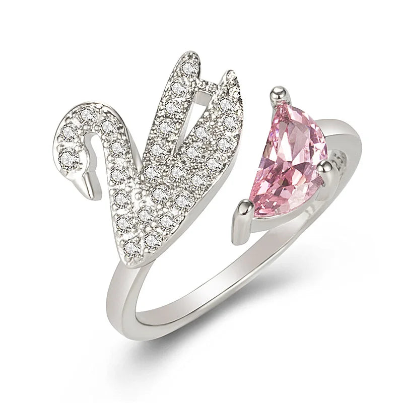 Swan Crystal Ring - Adjustable Rose Gold