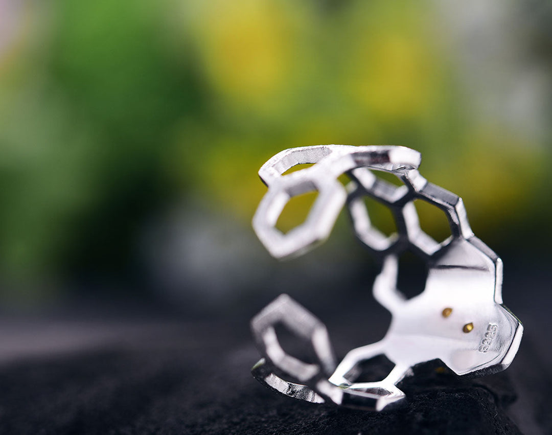 Adjustable 18K Gold Plated Honeycomb Ring