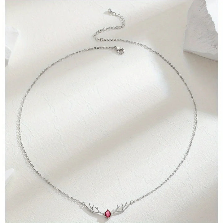 Deer Antler Necklace with Delicate Heart Charm